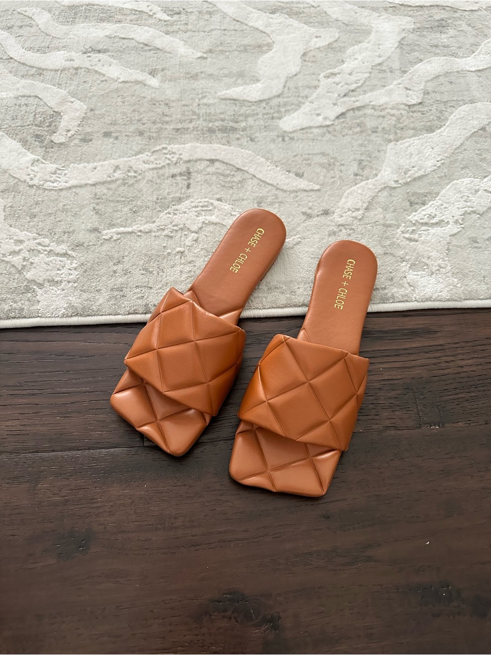 Chase + Chloe Quilted Cognac Slide Sandals